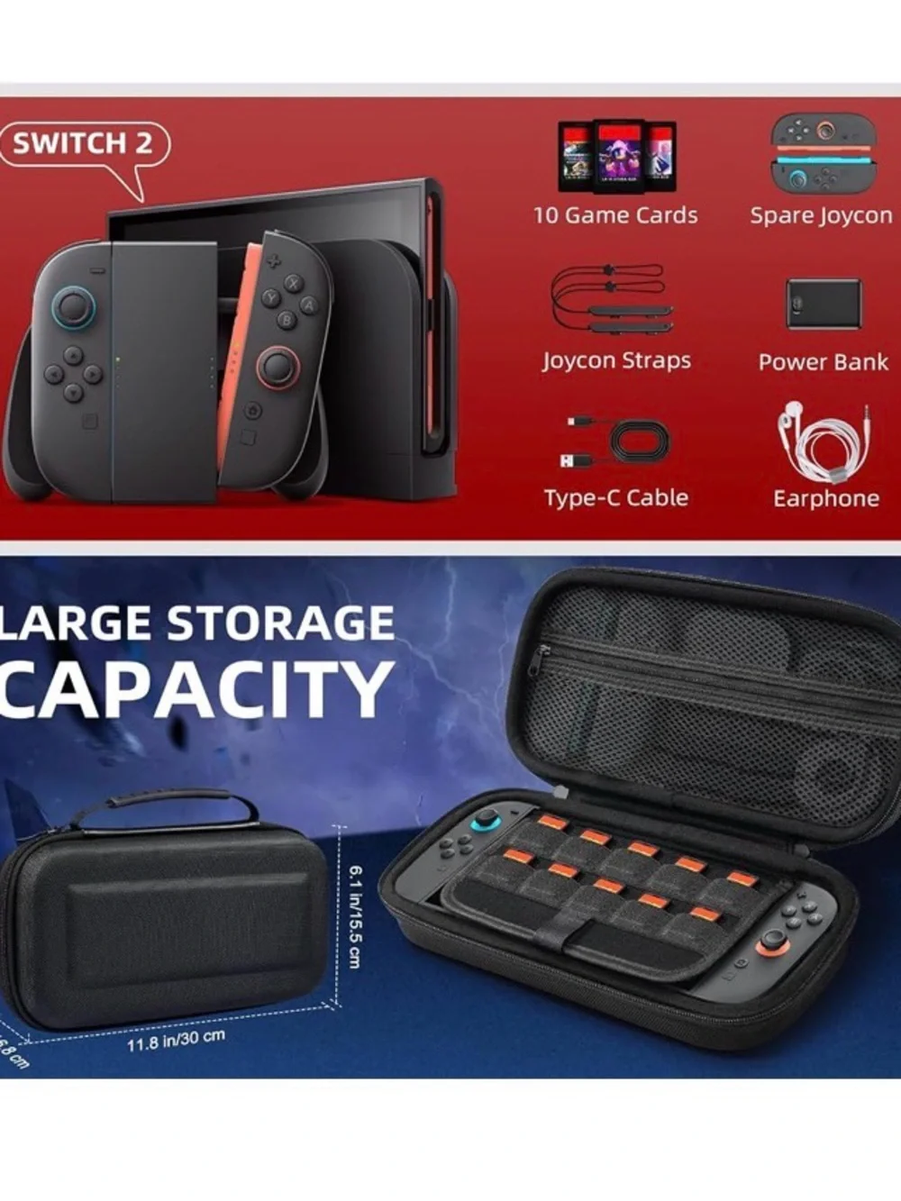 Nintendo Switch 2 Case, Large Capacity, Hard Shell Portable Travel Case